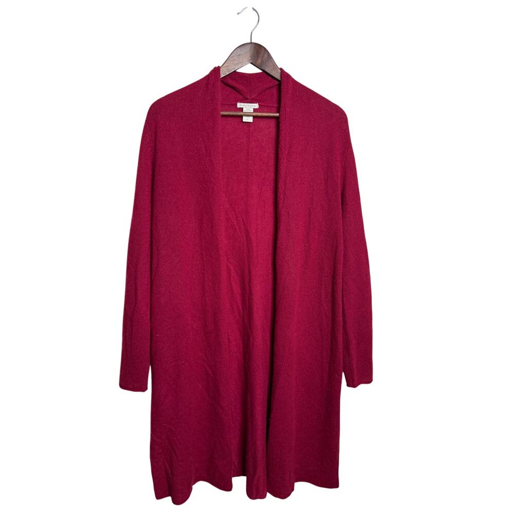 White + Warren 100% Cashmere Long Open Front Cardigan Duster Red Size L